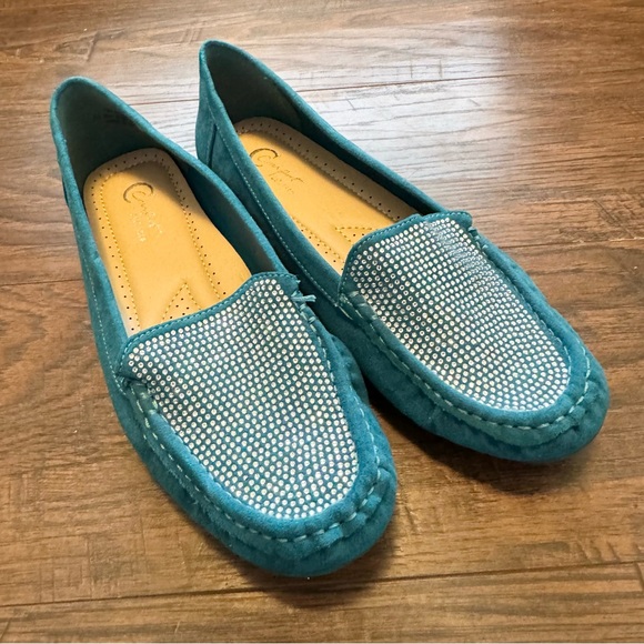 Cato Rhinestone Turquoise Suede Flat Loafer Moccasins Comfort Women’s Size 8 - Picture 7 of 8